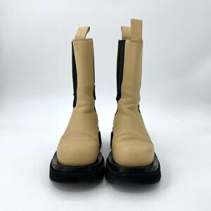 Bottega Veneta Womens Yellow Leather Platform Chelsea Boots Size 36 Mid-Calf Sty